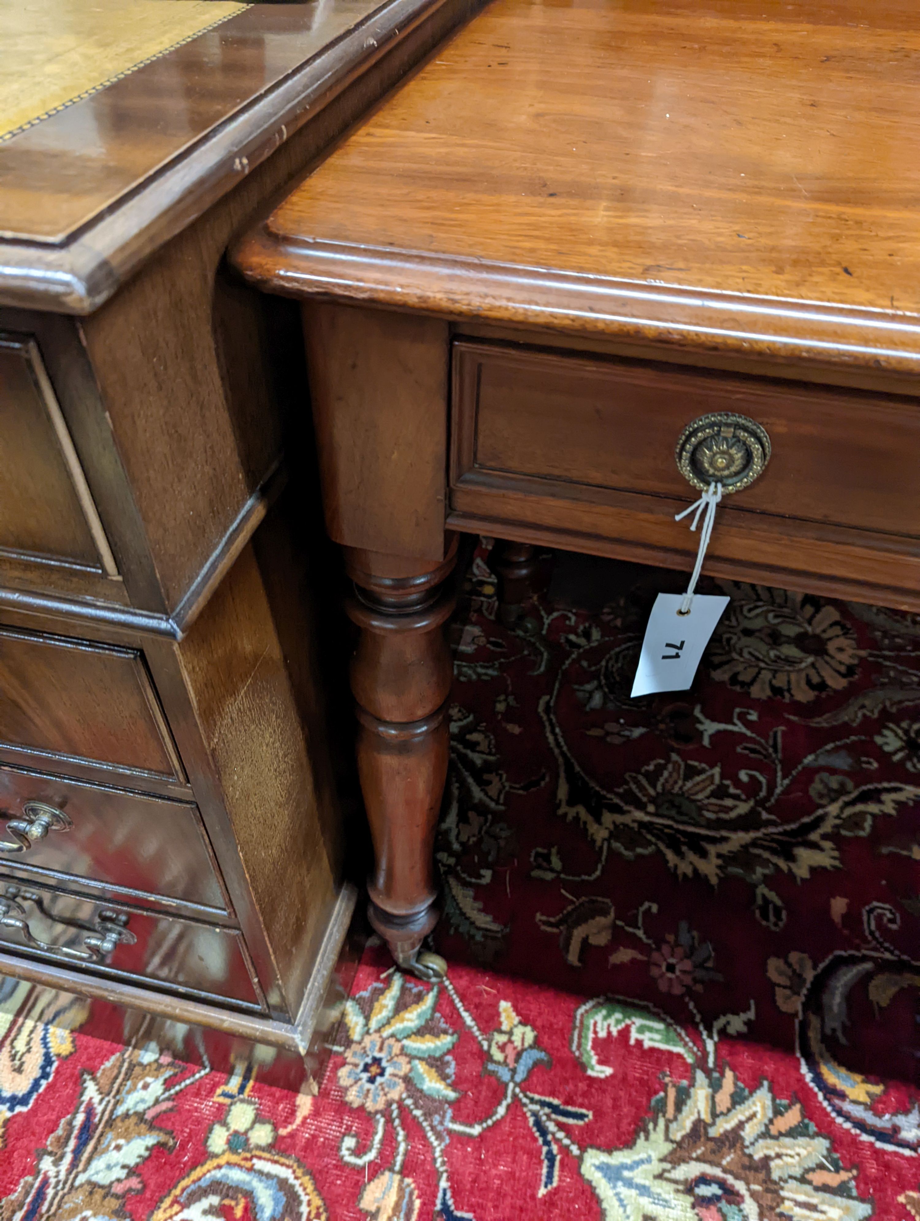 A Victorian mahogany two drawer side table, width 120cm, depth 60cm, height 75cm